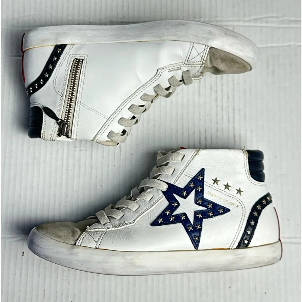 Mark Nason White High Top Sneakers Size 6.5 Women Leather Star Studded Zip Shoes